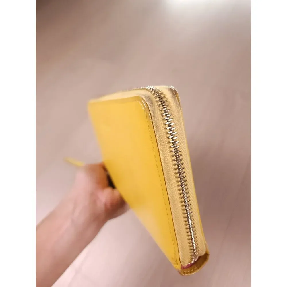 Arlington Milne Yellow Zip Around Wallet Wristlet Textured Leather Organizer